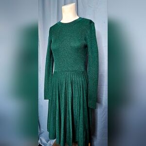 Draper James Green Long Sleeve Metallic Knit Fit & Flare Dress Size S NWOT